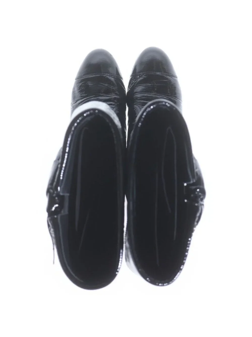 Chanel CC Logo Leather Silver Long Boots Shoes 1 2C Black 37